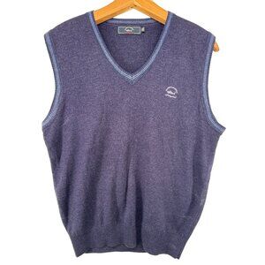 Mens Sweater Vest Blue Wool Blend Sz L Academia Preppy Golf BizCasual V-Neck